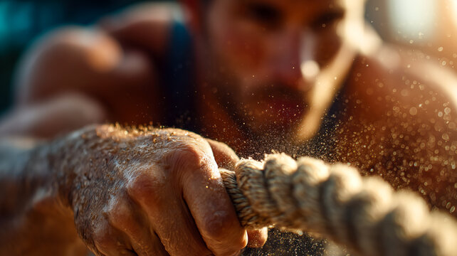 Tug of war, intense effort, sweat, grit, determination