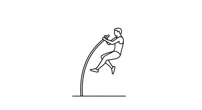 Minimalist black line drawing of an athlete performing pole vault