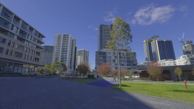 Panorama view of residential apartments on Parramatta River Rhodes Sydney NSW Australia