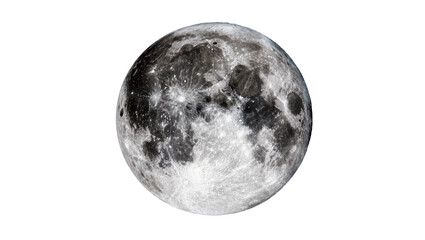 Isolated detailed full moon planet revealing its rugged surface with dark maria and bright craters © Oisin