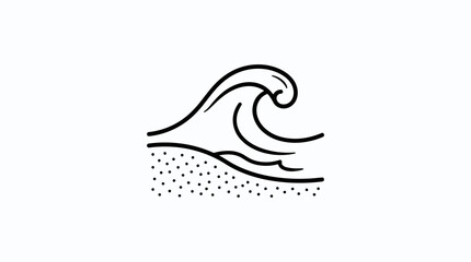 Minimalist Ocean Wave and Sandy Beach Line Art Icon for Summer Vacation and Nature Concepts © Nasima
