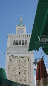 Ornate Minaret of Ez Zitouna Mosque, Tunis, Tunisia