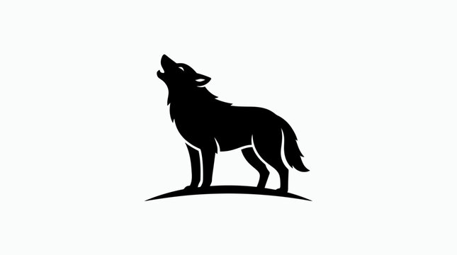 Minimalist black silhouette of a howling wolf standing on a hill vector illustration isolated on white background