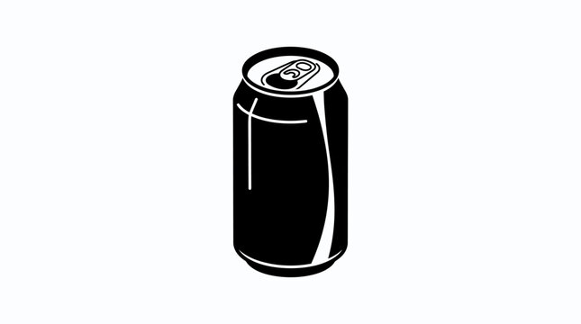 Clean vector illustration of a generic beverage can, rendered in black and white, an adaptable graphic icon symbolizing refreshment and modern packaging designs