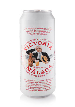 LONDON, UK - MARCH 10, 2026: Aluminium tin of Victoria Malaga lager beer on white background.