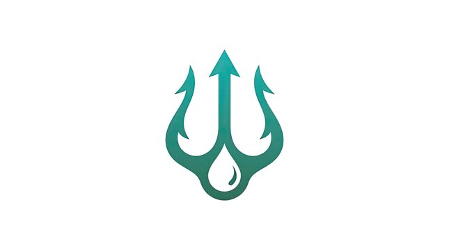 Teal trident symbol with water drop base.