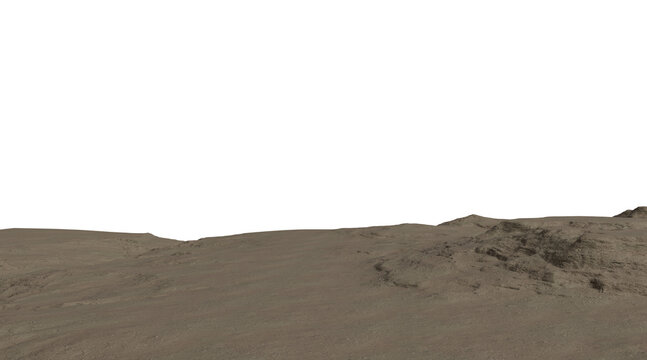 The brown soil features realistic textures with dry mud, pebbles, and uneven mounds, lit with soft natural light