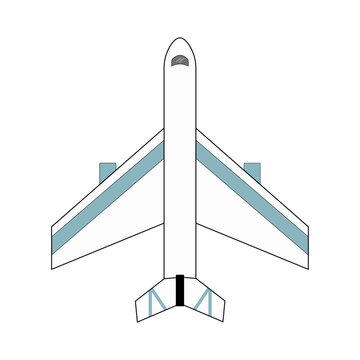 Airplane Vector Illustration in Flat Style with Stroke Isolated on White
