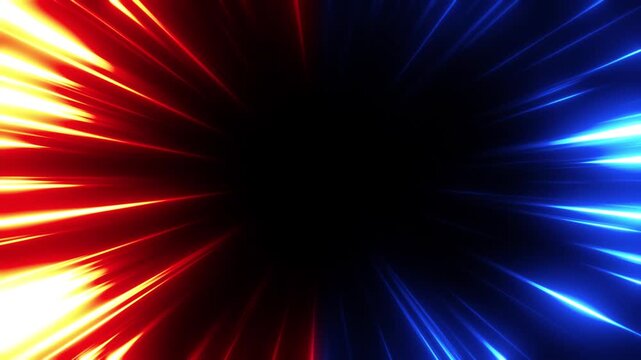 赤色と青色の対立する光の集中線の枠のエフェクト背景の動画