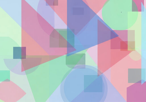 Abstract geometric pattern with colorful shapes and transparent layers