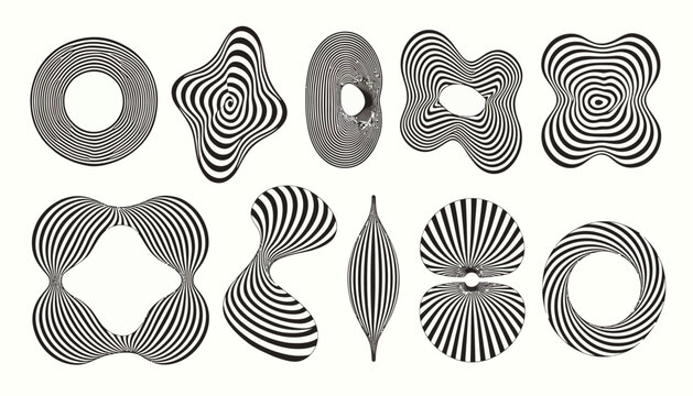 Abstract Opaque Geometric Shapes, Op Art Collection, Black and White