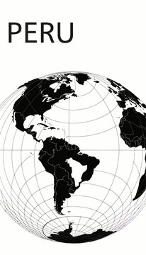 Peru map on wireframe globe