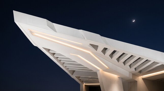 Modern Architecture Night Sky Crescent Moon