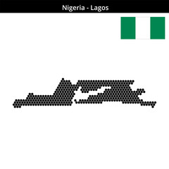 Fototapeta premium Map of Nigeria region Lagos in small hexagonal dots
