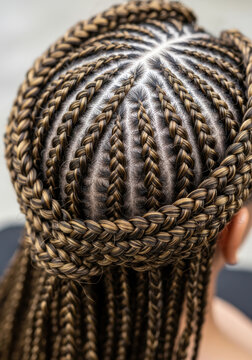 Close up of woman with stylish braided hair hairstyle