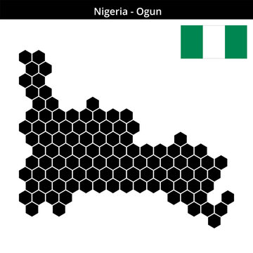 Map of Nigeria region Ogun in larger hexagonal shaped dots