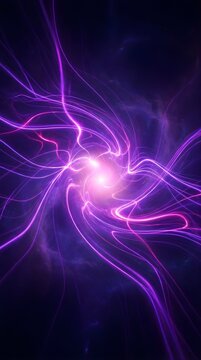 Abstract purple energy swirls with bright central light.
