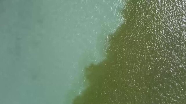Aerial view of Chuya and Katun rivers confluence near Inya on Chuysky Trakt Altai Russia. Concept: Siberian nature