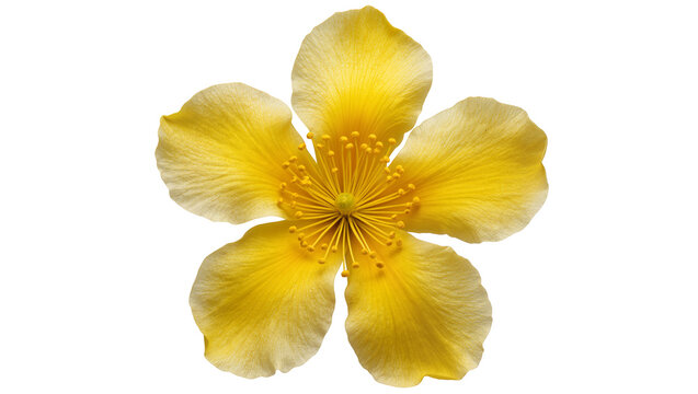 Isolated vibrant yellow flower with delicate petals and intricate stamen, beautiful botanical.