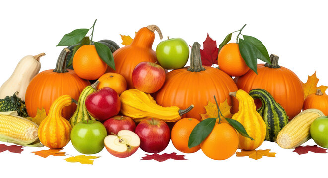 Variety of autumn fruits and vegetables.