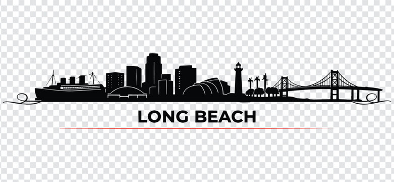 Long beach california city skyline silhouette with landmarks vector illustration