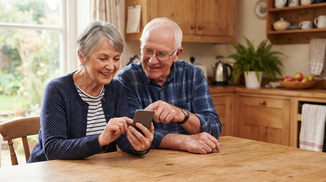 Older couple sharing smartphone screen