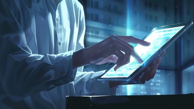 Person using tablet in dim lighting