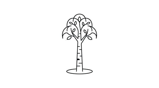 Stylized Birch Tree Line Art Illustration, Minimalist Nature Icon, White Background