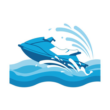 Blue Jet Ski Speeding Through Water Waves with Splash