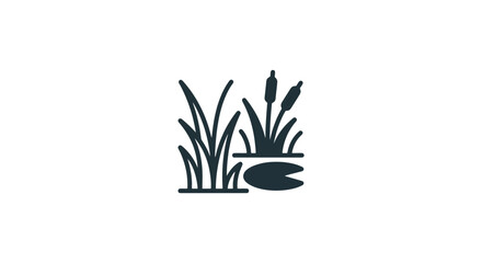 Minimalist reeds and lily pad icon on white background, nature graphic © chaelrafz