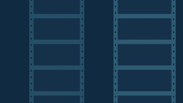Blue film strips scrolling vertically, cinema seamless loop background