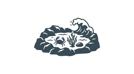 Tide pool illustration with crab, seaweed, wave, and rocks © chaelrafz