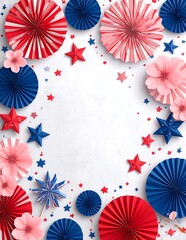 Obraz premium Patriotic Independence Day Background with Red White and Blue Paper Decorations.