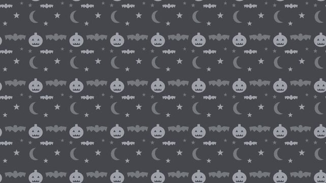 Gray halloween pattern with pumpkins and bats scrolling, cute seamless loop background