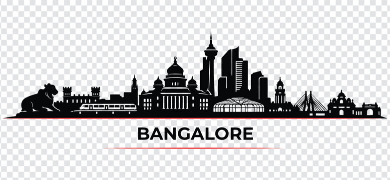 Bangalore city skyline silhouette with famous landmarks and iconic buildings