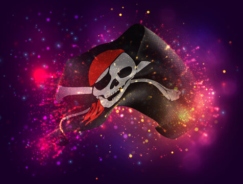 Pirate, vector 3d flag with a splash of paint dots, explosion of colored dots