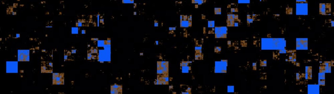 Abstract digital squares move and flicker on black background seamless motion background.