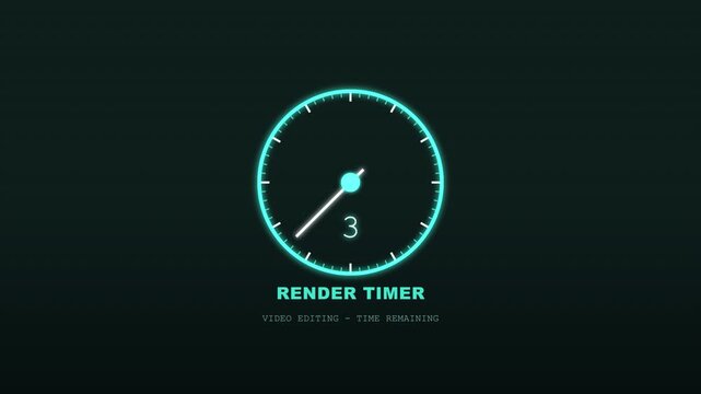 Video Editing Render Timer Clock Sweeping Hand Countdown Teal Loop. 4K alpha