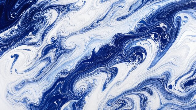 Abstract Indigo and White Marbled Paper Pattern with Organic Flowing Swirls