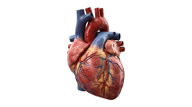 Anatomically correct 3D model of a human heart isolated on white background.