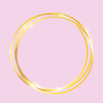 Two golden rings with sparkles on a pink background decorative frame design