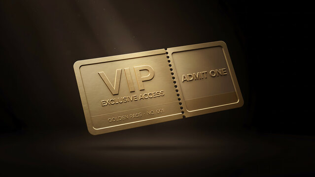 Golden vip ticket pass on a dark background illustration