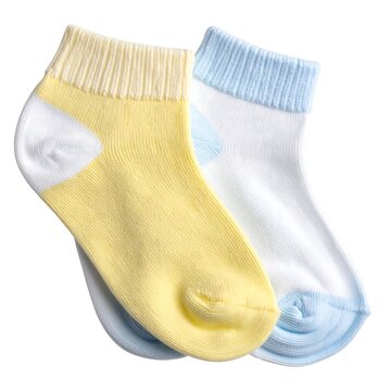 A pair of assorted colorful socks with ribbed cuffs
