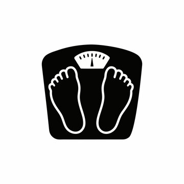 Black-White Silhouette of Weight Scale with Bare Feet Icon