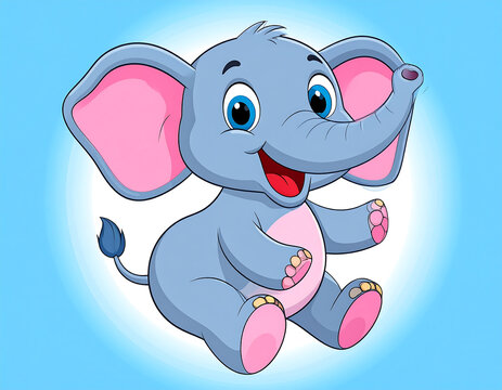 Cute Baby Elephant Cartoon Character Laughing