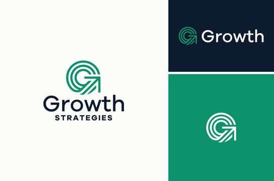 Circular Initial Letter G with arrow path for Growth logo design
