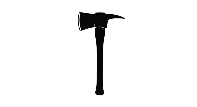 Fire axe with pointed head and wooden handle a black silhouette against a white background fireaxe tool weapon
