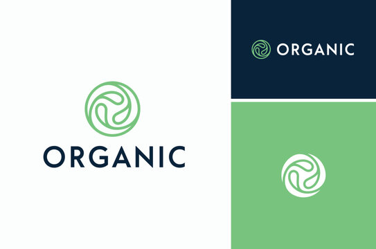 Initial Letter O with Circular Leaves for Organic Fresh Natural Nutrition Food logo design