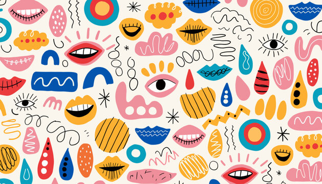 Abstract Faces, Lips, and Eyes Pattern