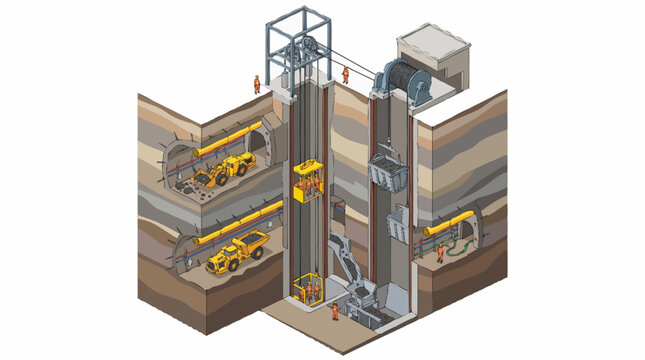 Modern industrial elevator system in a multi level building.